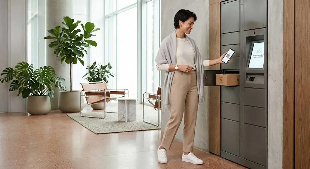 Residente retirando paquete de forma autónoma y privada en Smart Locker